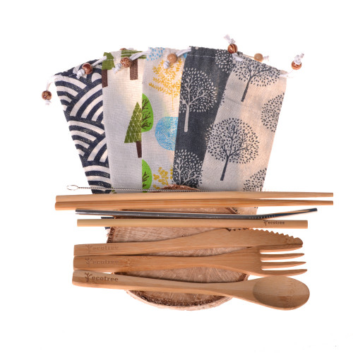 Ecotree Bambu ruokailuvälineet (7 osaa) + laukku